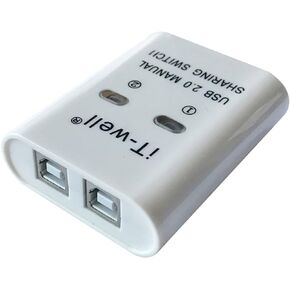 IT-Well USB Printer Sharing Device, 2 in 1 Out Printer Sharing Device 2-Port Manual KVM Switching Splitter Hub Converter
