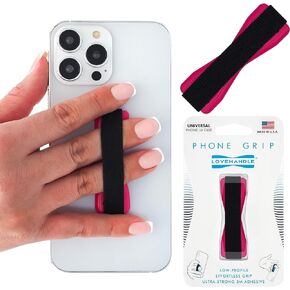 LOVEHANDLE Universal Grip for Most Smartphones, Mini Tablets and Cases, Pink Base with Black Elastic Strap, LH-01Pink
