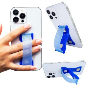 LOVEHANDLE PRO Premium Phone Grip - Silicone Phone Strap - Magnetic Phone Mount and Kickstand for Smartphone and Tablet - Sapphire Glitter Silicone