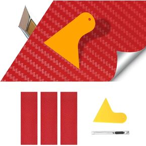 ramuel Compatible with Carbon Fiber Vinyl Wrap 11.8" x 4" for BMW Chevy Bowtie Emblem Wrap Decor Kit with Spatula and Cutter 3 Pcs Universal Logo Overlay (Black)