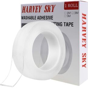 Double Sided Tape Heavy Duty, 3M Mounting Tape, Traceless Reusable Clear Adhesive Nano Tape, Washable Removable Strong Sticky Gel Grip Tape for Home Wall Photos Posters Fix Carpet Mats