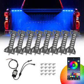 LED Truck Bed Lights, Niking Auto 8 Pods RGB Multi-Color Truck Bed Lighting Kits with Bluetooth Control Waterproof Side Marker Light for Cargo Off-Road Pickup Trailer RVs Boat