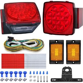 Complete LED Trailer Light Kit, Submersible IP68 LED Stop Turn Tail Side Marker License Light for Utility Trailer, Boat, Camper, RV, Trucks, Marine, Snowmobile