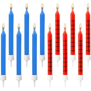 12pcs Spider Candles, Spider Web Birthday Candles for Man Cake Topper Candle Spider Party Decorations for Spider Themed Birthday Party Halloween Party Decor (Red, Blue)