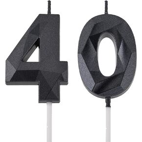 2 inch Gold 40 Birthday Candles, 3D Diamond Number 40 Cake Topper for Men Women Birthday Party Decorations Theme Party