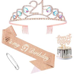 Jaciya 21st Birthday Decorations for Her Rose Gold 21st Birthday Crown It's my 21 Birthday Sash and Pearl Pin 21 Birthday Candle and Happy 21st Birthday Cake Topper 21st Birthday Decorations Party in Kuwait