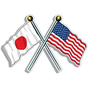 USA and Japan Waving Flags on Poles Sticker (American Japanese)