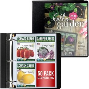 Performore Seed 3 Ring Binder Organizer/Journal - 2.5" Capacity Seed Sheet Storage Binder - Garden Seed Organizer/Journal - Includes 50 Packs of 4 Pocket Garden Seed Protectors (Black)