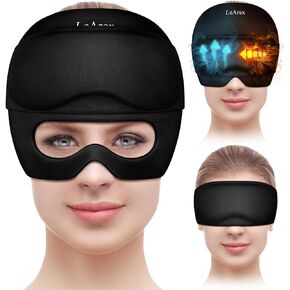 Migraine Headache Relief Cap with Gel Eye Mask, Headache Cap Migraine Ice Head Wrap Hot and Cold Therapy Hat, Migraine Cap Gel Ice Cap for Headache Puffy Eyes Sinus and Tension Stress Relief (Black)