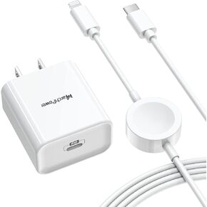 USB C Charger Combo for iWatch and iPhone, 6FT Magnetic Fast Charging Cable Cord with 20W PD Type-C Wall Plug Block MFi Certified Compatible with Apple Watch 8/7/6/SE/5/4/3/2/1 iPhone 14 13 12 11