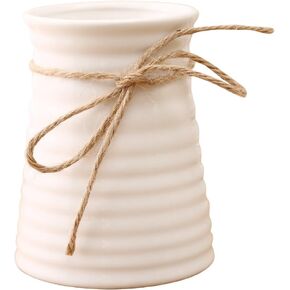 5.7inches Modern Ribbed Design Small White Ceramic Decorative Tabletop Centerpiece Vase/Flower Pot
