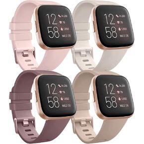 [4 عبوات] أحزمة متوافقة مع Fitbit Versa 2، وFitbit Versa، وVersa Lite/SE، وأساور معصم متنوعة من السيليكون الناعم، وألوان لامعة متنوعة/أحمر نبيذي/وردي، مقاس صغير in Kuwait