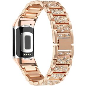Abanen Bling Crystal Bands for Fitbit Charge 5 / Charge 6, Alloy Metal Bands Adjustable Women Wristbands Strap for Fitbit Charge 5