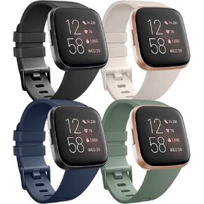 [4 Pack] Bands Compatible with Fitbit Versa 2, Fitbit Versa, Versa Lite/SE, Assorted Soft Silicone Patterned Wristbands, Assorted Glistening/Wine Red/Pink, Small