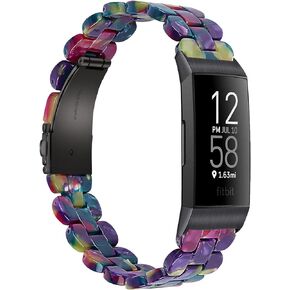 Oval Resin Bands Compatible with Fitbit Charge 3/3 SE/Charge 4 bands for Women Girls,Stylish Wristbands Relacement with Stainless Steel Buckle for Fitbit Accssorises