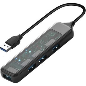 Transparent USB 3.0 Hub, VIENON 4-Port USB Hub USB Splitter USB Extender for Laptop, PC, PS4/5, Xbox, Flash Drive, HDD, Console, Printer, Camera,Keyborad, Mouse
