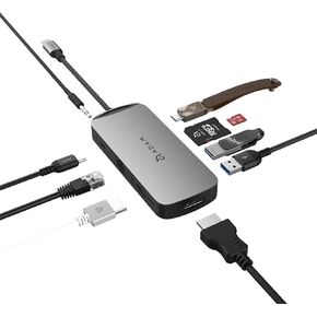 ADAM elements USB-C 8K Adapter/Laptop Docking Station – CASA Hub X DP USB-C 8K 10in1 Multiport Hub for Mac & PC - USB-C PD, USB-C, USB-A 3.1 x2, HDMI, DP, RJ45, SD & microSD Card Reader, Audio