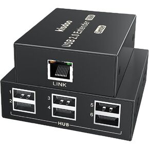 USB Extender Over Ethernet 200ft USB2.0 HUB 6ports RJ45 Cat5e/6 up to 480Mbps Plug & Play for USB Camera、touchscreens 、USB Scanner Storage Hard Drive PC Windows,MacOS,Android