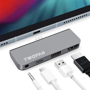 4 Port USB C Hub Splitter Adapter for Laptop, iPad Pro 2021 M1/12.9 inch, iMac 24", MacBook Pro 14"/16" M2 Pro/Max, Multiport Adapter with 4K HDMI, USB-C PD Charging, 3.5mm Audio Jack