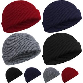 4 Pieces Trawler Beanie Watch Hat Roll up Edge Skullcap Fisherman Beanie Unisex