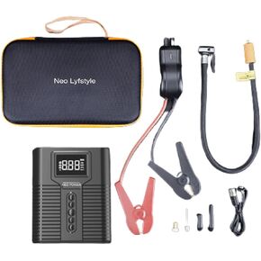 Neo Power - A Multi-Functional Portable Jump Starter (8800mAh) with Air Compressor (150Psi), Light and Power Bank – The Ultimate All-in-one Solution for Your Roadside Emergencies. Black