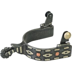 Weaver Leather Men's Spur with German Silver Aztec Trim and Copper Dots, Raw Steel