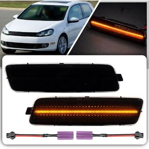 Golf LED Side Marker Light for 2010-2014 VW MK6 Golf MK6 Jetta Sportwagen Led Front Bumper Sidemarker Lamps Replace OEM Side Turn Signal Indicator Lamps Smoked Lens