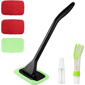 منظف ​​نوافذ السيارة، أداة تنظيف الزجاج الأمامي، طقم تنظيف زجاج نافذة السيارة مع 4 وسادات من الألياف الدقيقة، زجاجة رذاذ 30 مل وفرشاة تنظيف داخلية للسيارات (أخضر) in Kuwait