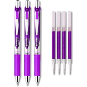 Pentel EnerGel Deluxe RTX Liquid Gel Ink Pen Set Kit, Pack of 3 with 4 Refills (Violet - 0.7mm)