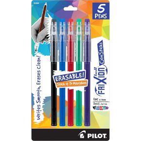 Pilot FriXion ColorSticks Erasable Gel Ink Stick Pens, Fine Point 0.7mm, Assorted Color Inks, 5-Pens (12859)