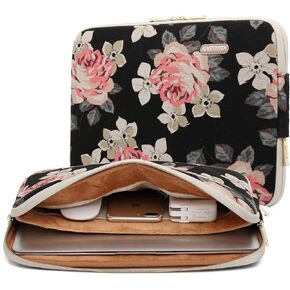 KAYOND Black Rose Patten Canvas Water-Resistant 13.3 Inch Laptop Sleeve