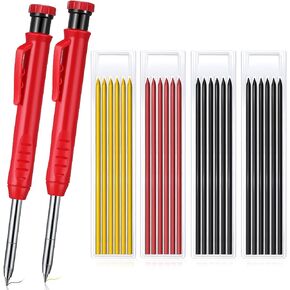 Patelai Mechanical Carpenter Pencils, Construction Pencils Set, Solid Refill Long Nose Deep Hole Woodworking Pencil Markers with Sharpener for Construction Woodworking Drafting Architect(26 Pieces)
