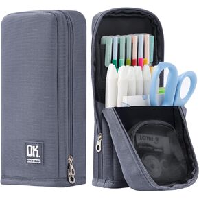Big Capacity Pencil Case Standing Pencil Pen Case High-standard Canvas Pen Holder Supplies for Office College School Girl Boy Men Women (Blue)