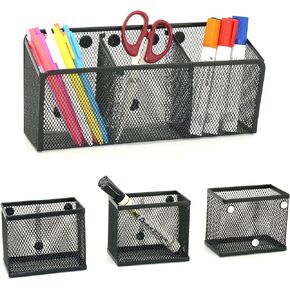 Locker Shelf Organizer, Magnetic Pencil Holder, Metal Storage Basket for Whiteboard, Refrigerator, Ideal Cabinet for School, Black (Pack 3L)