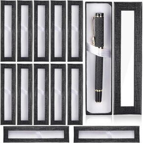 12PCS Empty Pen Gift Box Pen Case with Clear Lid, Black Cardboard Ballpoint Fountain Pen Box Pen Presentation Display Case, Jewelry Empty Case Collection Set for Business Office Birthday