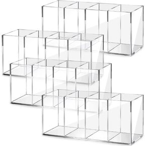 4 Pack Acrylic Pen Pencil Holder - 4 Compartments Clear Pencil Pen Holder Organizer - Makeup Brush Holder Acrylic Pencil Organizer Cup for Office Home Supplies Desk Accessories