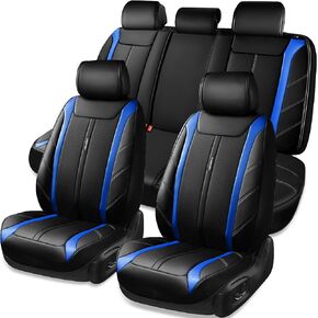 CAR PASS 5 Seats Luxury Leather Seat Covers Full Set, Waterproof & Anti-Slip & Durable Premium Car Seat Covers, Universal Fit for Most Trucks,SUV,Sedans,Van, Deluxe Sporty (Black and Blue)