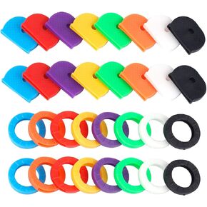 32 Pieces Key Caps Tags Covers, Plastic Key Identifier Ring Label ID to Identify Your Key in 2 Different Style, 8 Colors