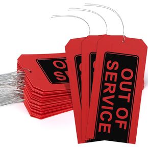Out of Service Tags,50-pk Red Repair Tags with Wires Attached,Tear & Water Resistant PVC-Plastic,Maintenance Repair Tags