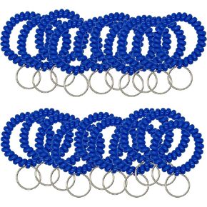 StayMax 50 pcs Stretchable Key Ring Band Keychain Spriral Wrist Coil Keychain Black for Number Tag Key Tag