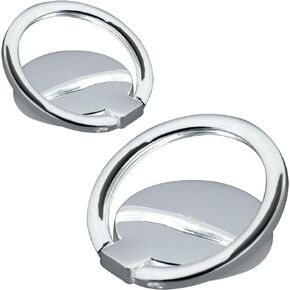 [2 Pack] Round Ultra-Thin Cell Phone Ring Holder Stand,360 Degree Rotation and 180 Degree Adjustable Finger Ring Kickstand with Polished Metal Phone Grip (Silver)