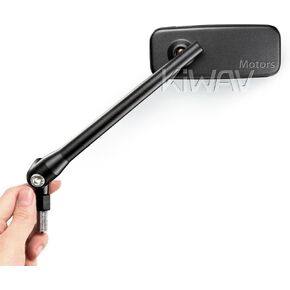 KiWAV Motorcycle Mirrors Rear View Side Rectangular ClassicPlus Black Convex Aspherical Anti-Glare Blue Tinted Glass Longer Stem 8mm 1.25 Pitch Adapters for E-bike Scooter ATV Moped Pack of Pair