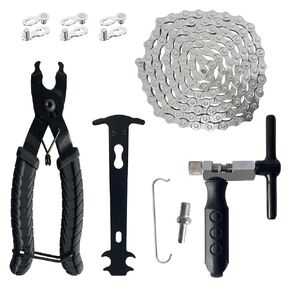 Bicycle Chain Repair Tool Kit Including 6/7/8 Speed Bike Chain, Chain Checker, Chain Breaker Splitter Tool, Bike Link Plier and 3 Pairs Bike Missing Links for Bike Repair
