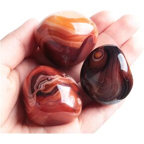 3Pcs Silk-Wrapped Agate Stone Jade Rough Handle Carnelian Palm Stone Crystal Healing Polished