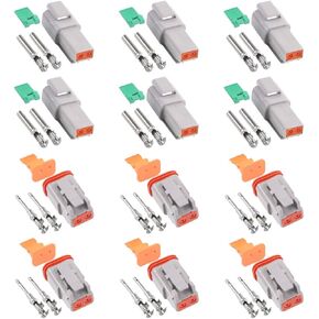 Glarks 6 Sets 2 3 4 6 8 12 Pin Sealed Gray Male and Female Auto Waterproof Electrical Wire Connector Plug 22-16AWG Connector for Motorcycle, Scooter, Car, Truck, Boats