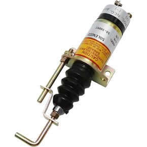 12V Fuel Shut Off Solenoid, Stop Solenoid Valve 1502-12C7U2B2S1 366-07197 SA-3405T, Replacement for Lister Petter LPWS LPWT Excavator Engine Genset With Bracket 2 Pins