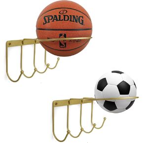 قطعتان من حامل الكرة الذهبي العالمي المثبت على الحائط، حامل عرض تخزين الكرة المعدنية مع 4 خطاف، حامل حامل الكرة لكرة السلة وكرة القدم وكرة القدم الطائرة in Kuwait