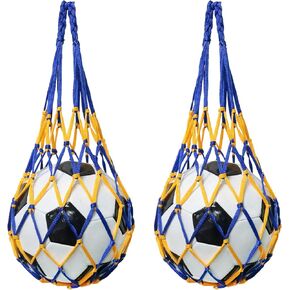 2Pcs Football Accessories Basketball Mesh Net Bag Single Ball Carrier for Volleyball Soccer Basketball Blue Yellow