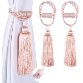 BEL AVENIR Magnetic Curtain Tiebacks Tassel Ties Backs Holdbacks Rope Convenient Drapes Handmade Home Office Decorative (Beige)