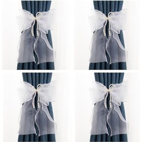 4 Pack Elegant Bowknot Curtain Tiebacks for Home Decorative, Sweet Lace Curtain Holdbacks Buckles Butterfly Curtain Ties with Pearls for Decorative Curtain,Drapery Holdbacks Tie Rope (Color : Pink)